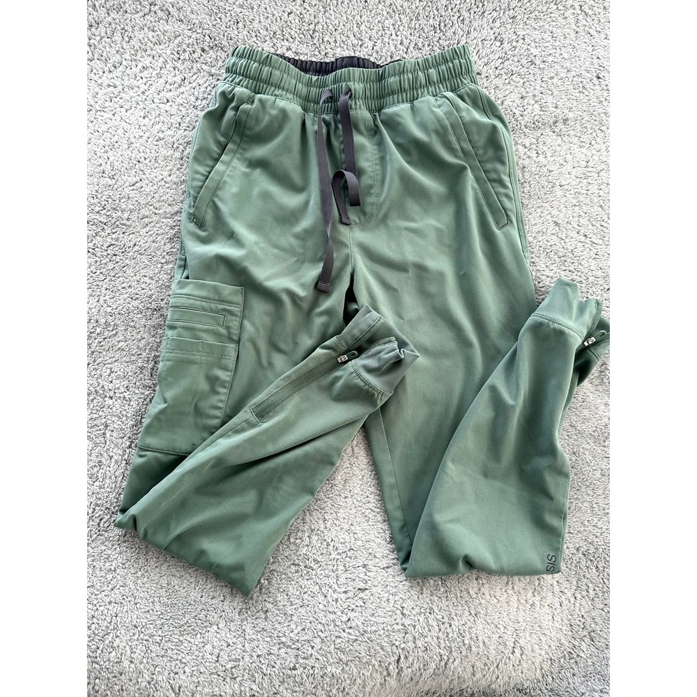 Figs Hypothesis XS pocket slim jogger scrub bottoms mineral green zip